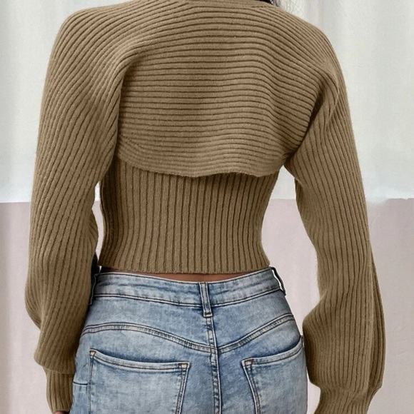 2 Piece Bolero Strapless Knit Top, Army Green L - Picture 3 of 6